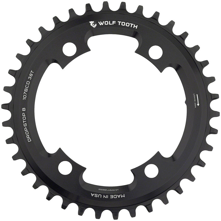 Wolf Tooth 107 BCD Chainring - 38t Compatible SRAM 107 BCD Drop-Stop B 4-Bolt BLK